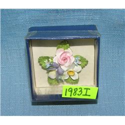 English bone china floral pin with original box