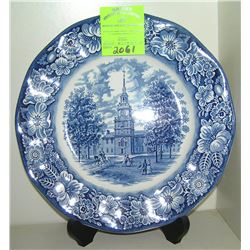 Early Liberty blue Independence Hall decorated plate