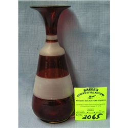 Antique cranberry and crème glass flower vase