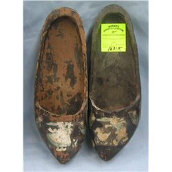 Pair of stencil decorated wooden shoes