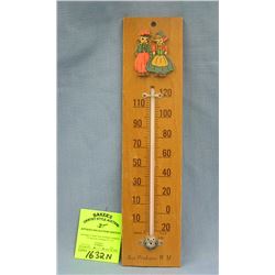 Early Dutch themed wooden wall thermometer