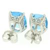 Image 5 : 14k White Gold Cushion Cut Natural Blue Topaz Solitaire  Stud Earrings