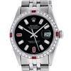 Rolex Mens Stainless Steel Black Baguette Diamond Ruby & 36MM Datejust Wristwatc