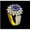 Image 4 : 2.85 ctw Sapphire and Diamond Ring - 9KT Yellow Gold With Rhodium