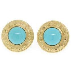 14k Yellow Gold Round Bezel Set Turquoise Button Earrings