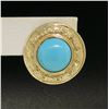 Image 4 : 14k Yellow Gold Round Bezel Set Turquoise Button Earrings