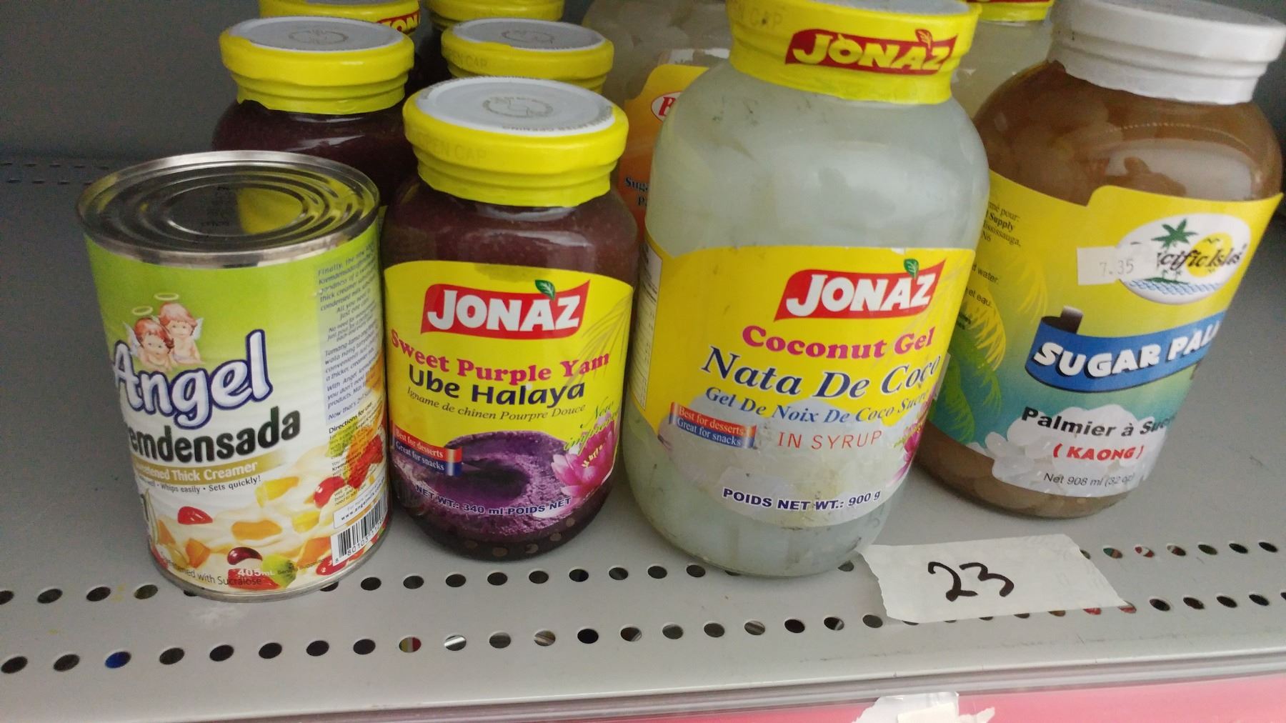 lot of nata de coco, sweet purple yam, sugar palm fruit. Approx 10 jars