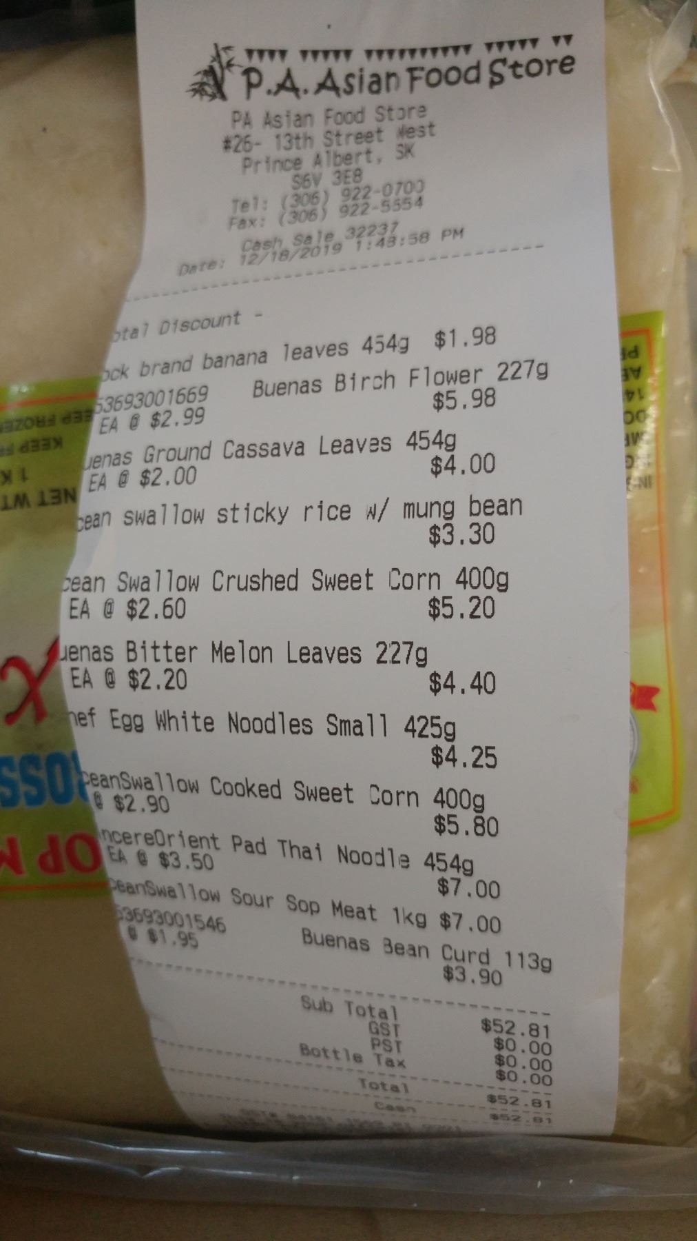Lot of frozen foods (see receipt for full detail)