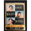 Image 1 : 1972-73 TOPPS SCORING LEADERS NHL 1971-72 HOCKEY CARD #61 HULL/ ESPOSITO/ ORR