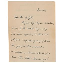 John F. Kennedy ALS to Choate Headmaster Mr. St. John Nov. 22 (ironic date), 1934