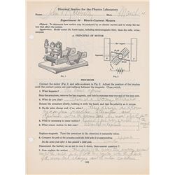 John F. Kennedy's 1935 Choate Physics Lab Handwritten and Signed Worksheet