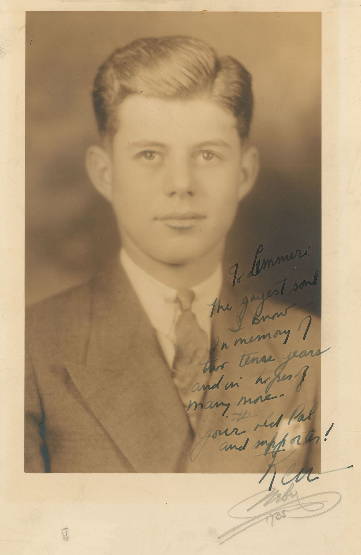 John F. Kennedy's 1935 Choate Senior Year Portrait Photograph Inscribed ...