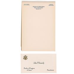 John F. Kennedy Congressional Calling Card and Full Stationery Pad