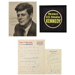 John F. Kennedy Inscribed Photograph and (2) Handwritten Manuscripts as U.S. Senator, (1) Re-elect U