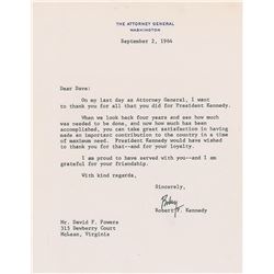 Robert F. Kennedy Typed Letter Signed to Dave Powers on Last Day as Attorney General