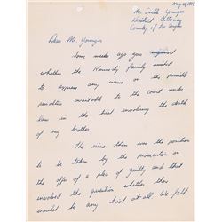 Ted Kennedy Autograph Letter Signed on RFK and Death Penalty for Sirhan Sirhan