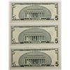 Image 2 : THREE 1999 $5.00 FEDERAL RESERVE STAR NOTES: