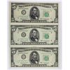 Image 1 : (3) 1950-C $5.00 FEDERAL RESERVE NOTE