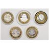 Image 1 : FIVE MISCELLANEOUS SILVER CASINO TOKENS