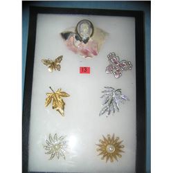 Collection of vintage costume jewelry pins