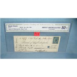 Bank of Metropolis NY bank check with 2 cent stamp