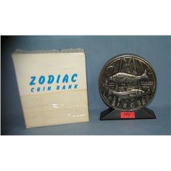 Pisces all cast metal Zodiac bank with original box