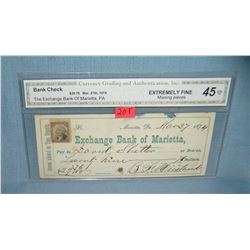 The Excange Bank check dated March 27, 1874