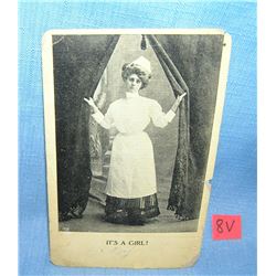 "It's a girl!" antique photographic post card