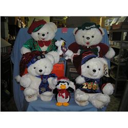 Collection of large holiday bears and collectibles