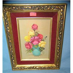 Vintage floral oil on canvas painting artist signed A.