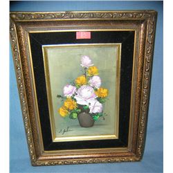 Vintage floral oil on canvas painting artist signed A.