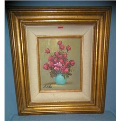 Vintage floral oil on canvas painting artist signed A.