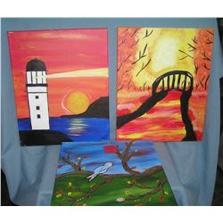 Group of 3 modern oil on canvas paintings