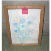 Image 1 : Floral artist signed water color in oak frame