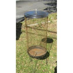 Vintage circa 1950's all metal bird cage on stand