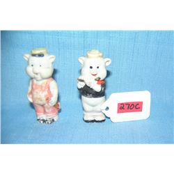 2 of the 3 little pigs signed W. Disney bisque figures