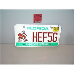 Florida University of Miami vintage license plate