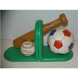 Pair of baseball and soccer themed book ends