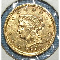 1851 2 1/2 dollar Liberty Head gold piece