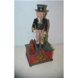 Vintage hand painted Uncle Sam mechanical bank