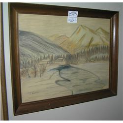 Vintage scenic art work, framed