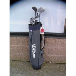 Golf club set includes a Wilson bag, Northwestern irons