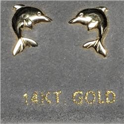 14K Yellow Gold Dolphin Shape Earrings, Made in Canada