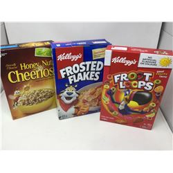 Lot of Assorted Cereal (Honey Nut, Frosted Flakes, Fruit Loops)