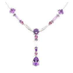 6.65 ctw Multi-Colored Gemstone and Diamond Necklace - 18KT White Gold