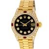 Image 2 : Rolex Ladies 18K Yellow Gold Black Diamond And Ruby President Wristwatch With Ro