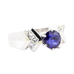 2.09 ctw Sapphire And Diamond Ring - 14KT White Gold