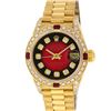 Image 2 : Rolex Ladies 18K Yellow Gold Diamond Lugs Red Vignette And Ruby President Wristw