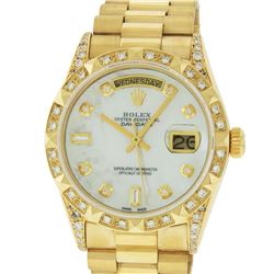 Rolex Mens 18K Yellow MOP Diamond 8 + 2 Diamond Lugs Quickset President Wristwat