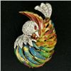 Image 2 : 18k Yellow Gold Multi Color Enamel 46 Diamond Peacock Pin Brooch